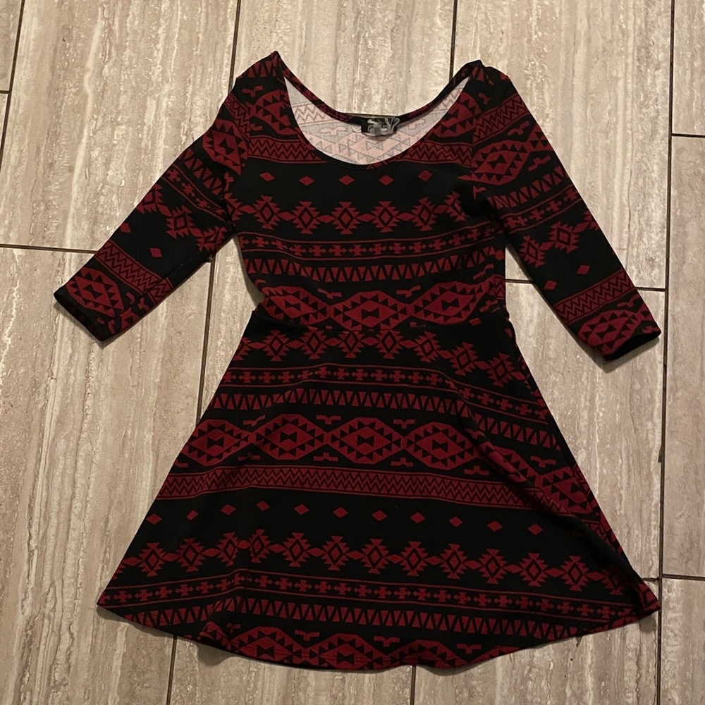 Deb Pink and Black Geometric Fit & Flare Dress